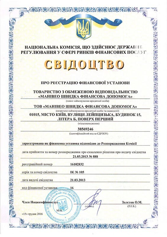 Манивео сертификат